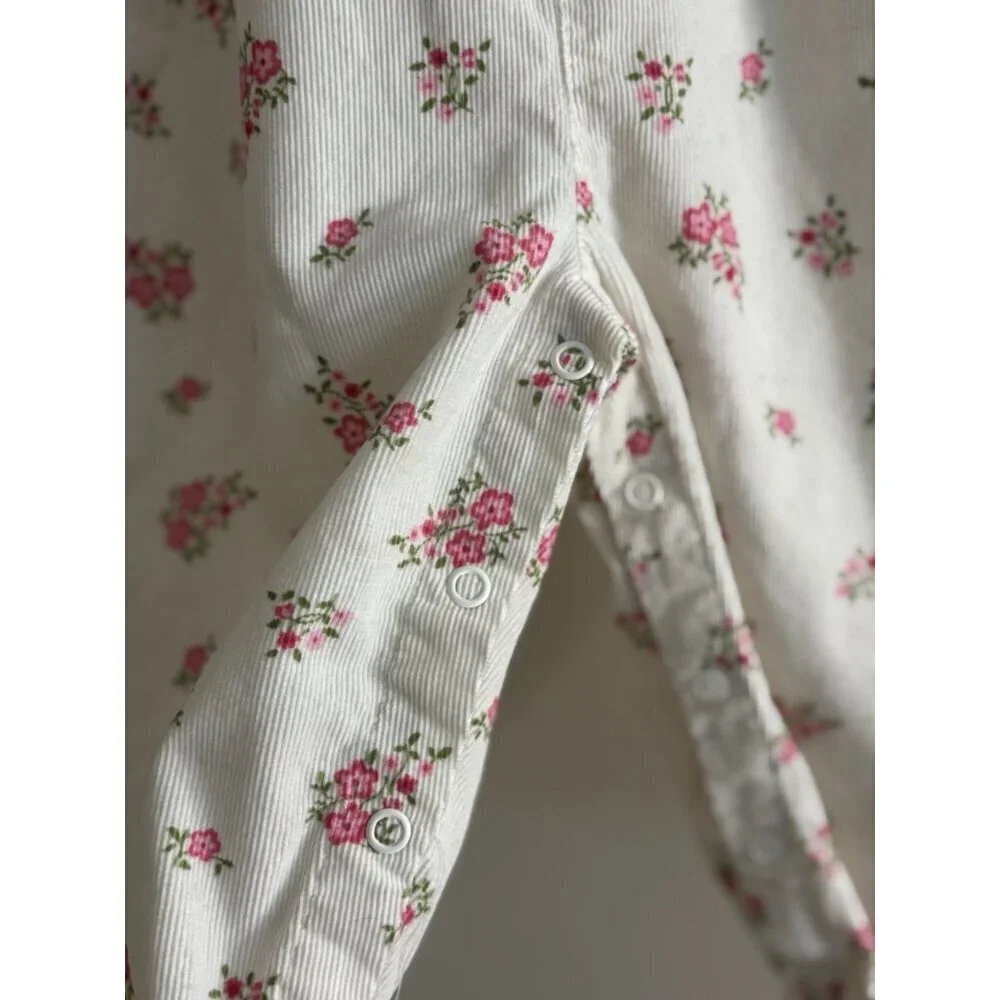 Vintage 90s Girl Carter's 24 Months Pink Roses Garden‎ Soft Corduroy Romper